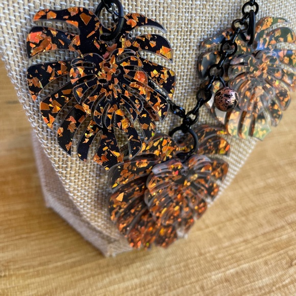 Autumn Orange Glitter Monstera Set - Picture 2 of 3